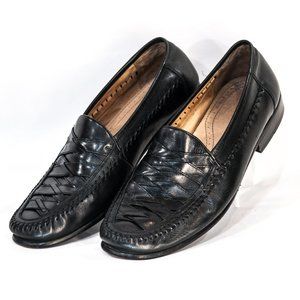 Domani weave-detail black leather loafers 11.5
